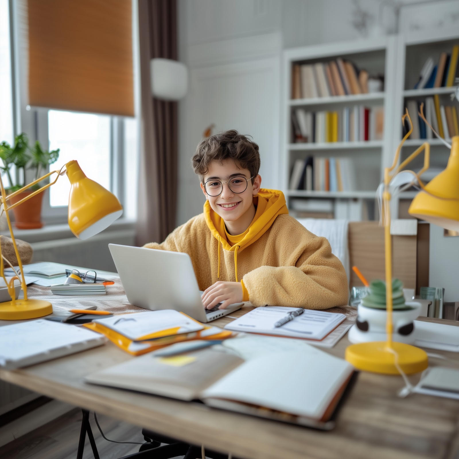 Uczeń pracujący nad zadaniami z matematyki na laptopie